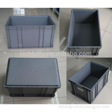 Plastic storage bin with cover for logistics transport